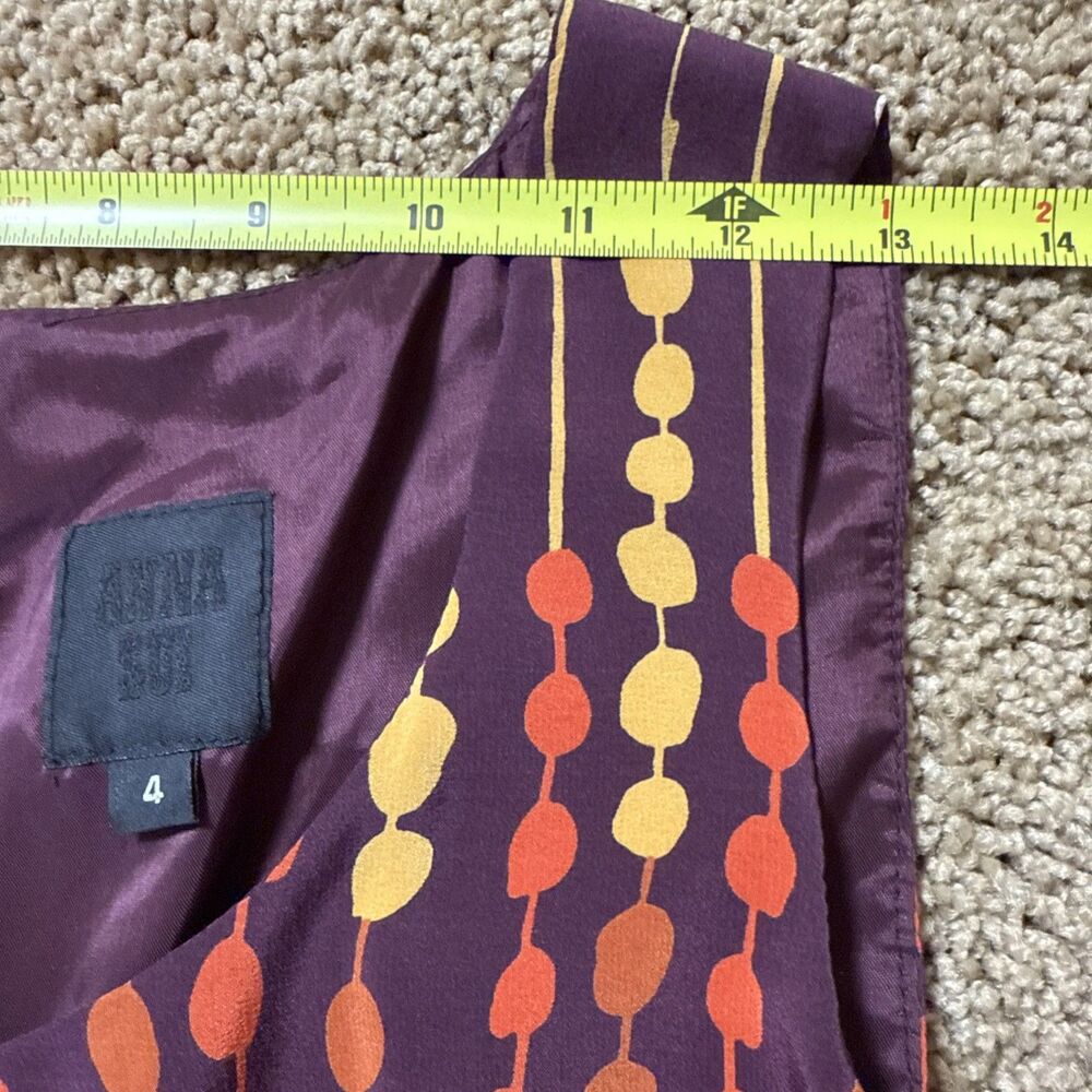 Anna Sui Made In USA Silk Ruffle Sleeveless Cocktail Dress Velvet Bow Multi Sz 4 - Picture 14 of 16